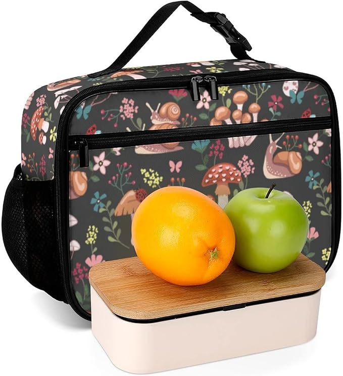 Mushrooms Snails Butterflies Reusable Lunch Box Insulated Lunch Bag Cooler Bag Lunchbox Meal Food Container Tote Bag for Women Kids Girls School Camping Hiking Picnic Beach Travel