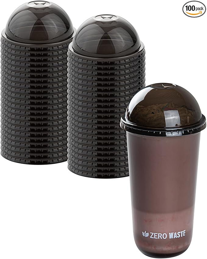 LIDS ONLY: Zero Waste 3.5 x 3.5 Inch Plastic Lids, 100 Disposable Dome Lids - Cups Sold Separately, Commercially Compostable, Black PLA Plastic Lids, Fits 12,16, And 24 Ounce Cups - Restaurantware