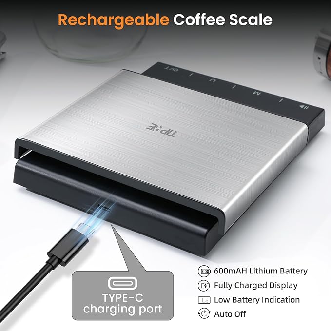 Coffee Scale with Timer, 0.1g High Precision Espresso Scale, Pour Over Coffee Weight Scale Rechargeable Coffee Scale for Espresso with Color LED Display, Touch Sensor, Silicone Cover-3kg/6.6lb