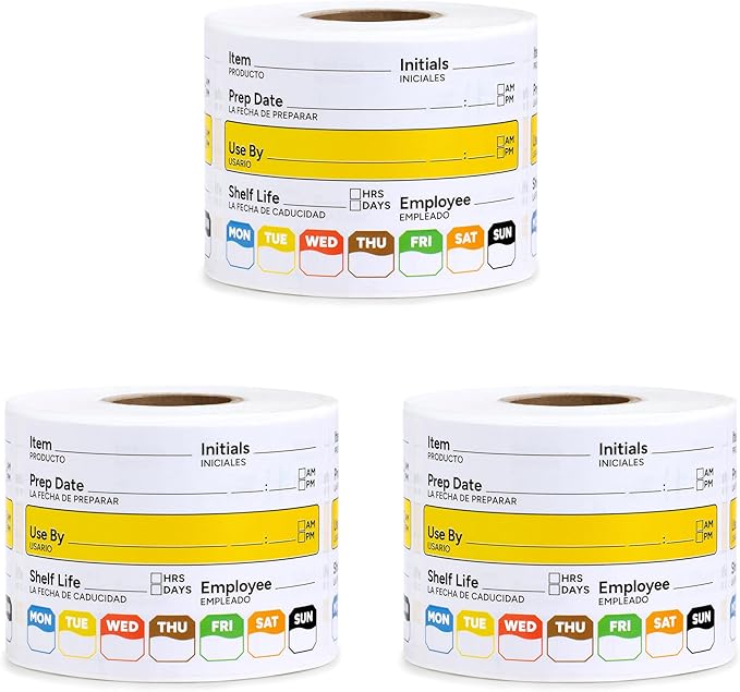 Restaurant Quality Shelf Life Food Rotation Labels Vinyl, 2” x 3” Self-Adhesive Removable Freezer Food Labels, Perfect for Reusable Containers, Easy to Remove, Food Safety Date Sticker (3 PCS)