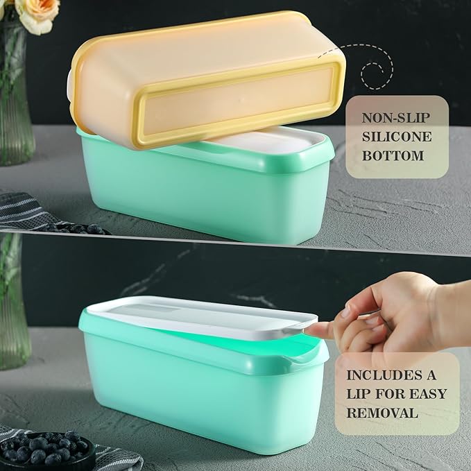 2Pack Ice Cream Containers for Homemade Ice Cream(1.5 Quart Each),Reusable Plastic Tubs Storage Containers Cups with Lids for Freezer,Stackable Storage Container for Gelato,Yogurt, Sorbet