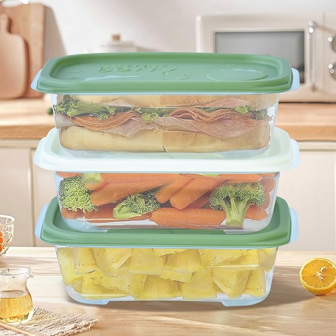 3 Pack Meal Prep Containers Reusable Freezer Food Storage Containers Plastic Containers with Lids Deli Container Reusable Sets Bento Box NOT LEAKPROOF Green Lid