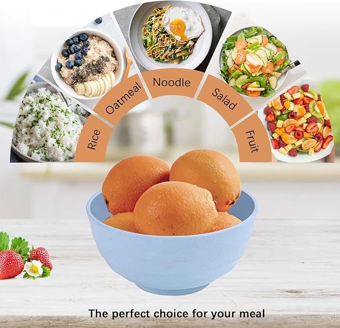 Wheat Straw Bowl Sets,4 PCS Unbreakable Cereal Bowl 60 OZ,Microwave and Dishwasher Safe Bowls,Super Big Bowl Sets BPA Free Large Salad Bowls for Serving Soup,Oatmeal and Fruit Etc…