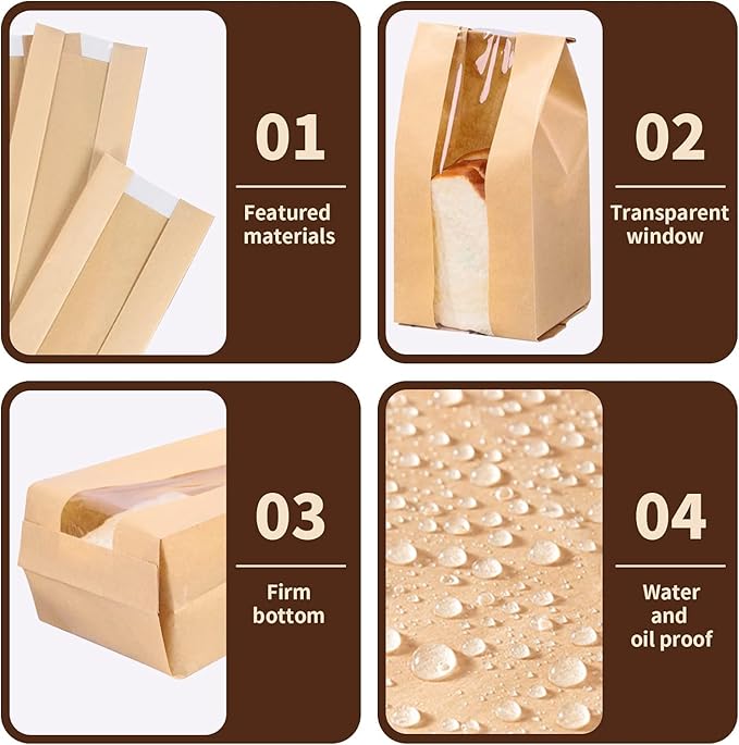 150Pack Bread Bags for Homemade Bread Large Paper Bakery Bag with Window for Baked Food Packaging Storage Large Bread Storage Bags for Sourdough Loaf Cookie (150 pack)