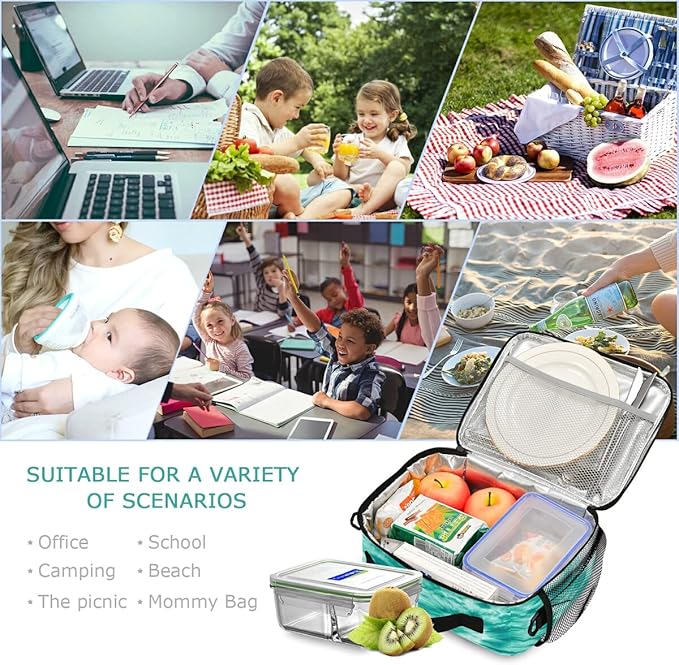 MNSRUU Lunch Bag Teal Turquoise Tie Dye Insulated Lunch Bag Women Lunch Totes Men Lunch Box with Adjustable Shoulder Strap Lunch Bag for Work Office School Picnic