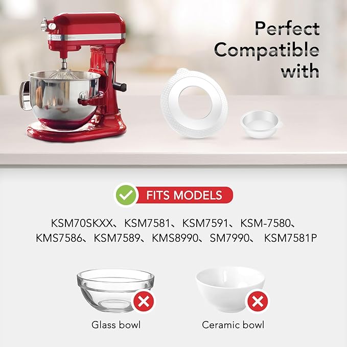 7 QT Food-Grade 304 Stainless Steel Mixer Bowl fit for KitchenAid Bowl-Lift Stand Mixer, Mixing Bowl with Anti-slip Handle & Lid for Kitchen Aid 7 Quart Mixer