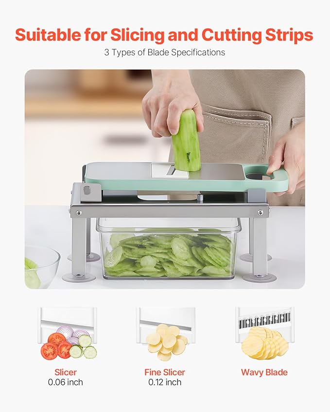 VEVOR Vegetable Chopper Mandoline Slicer, All-in-1 Food Veggie Cutter with 9 Stainless Steel Blades, Cheese Grater Onion Potato Dicer with Container,Salad Spiralizer Kitchen Gadgets&Essentials