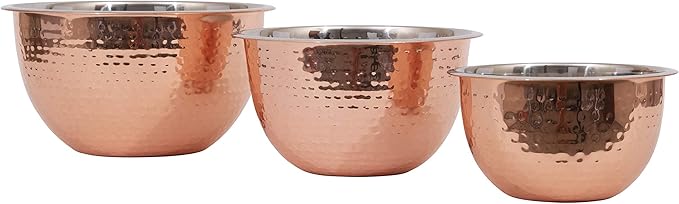 Creative Co-Op Hammered Stainless Steel Bowls in Copper Finish (Set of 3 Sizes)
