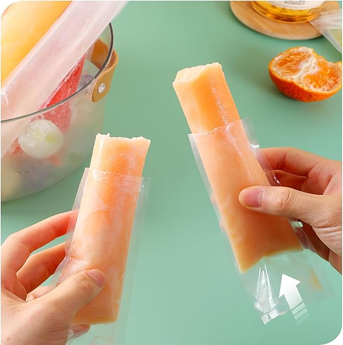 100PCS Disposable Popsicle Moulding Bags (50pcs 2.16in x 11in and 50pcs 2.36in x 8.7in Popsicle Moulding Bags) With Silicone Funnel for Yogurt Sticks, Juice and Fruit Smoothies and Ice Candy Pops