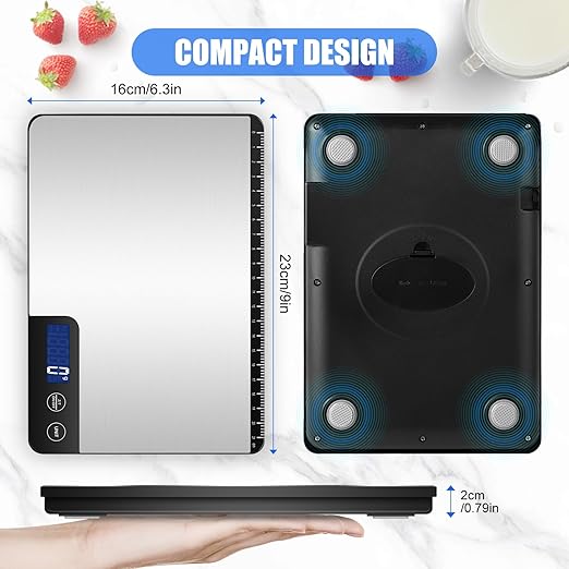 Digital Kitchen Scale, Large Capacity, Easy Tare Function, Large LCD Display, Perfect for Cooking, Baking, and Meal Prep (Silver-2)