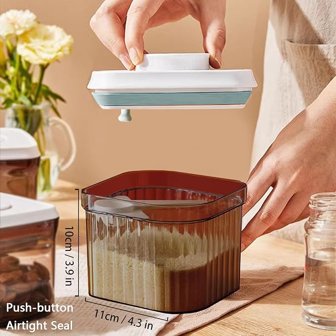 Pop Top Containers with Airtight Date Tracker Lid Small Food Storage Container Sealed Dispenser with Spoon Pantry Storage for Suger, Spices, Dried herbs, Coffee, Tea, Candy, 0.8L / 27oz