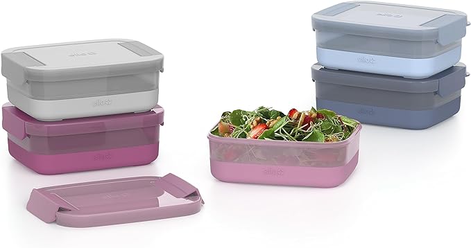Ello 10 Pc BPA Free Plastic Meal Prep Container Set - 5 Pack with Silicone Boots, Airtight Lids, Dishwasher & Microwave Safe, Elderberry