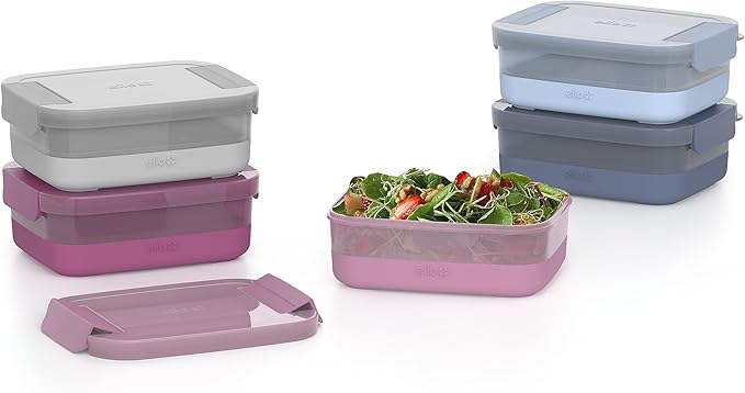 Ello 10 Pc BPA Free Plastic Meal Prep Container Set - 5 Pack with Silicone Boots, Airtight Lids, Dishwasher & Microwave Safe, Elderberry