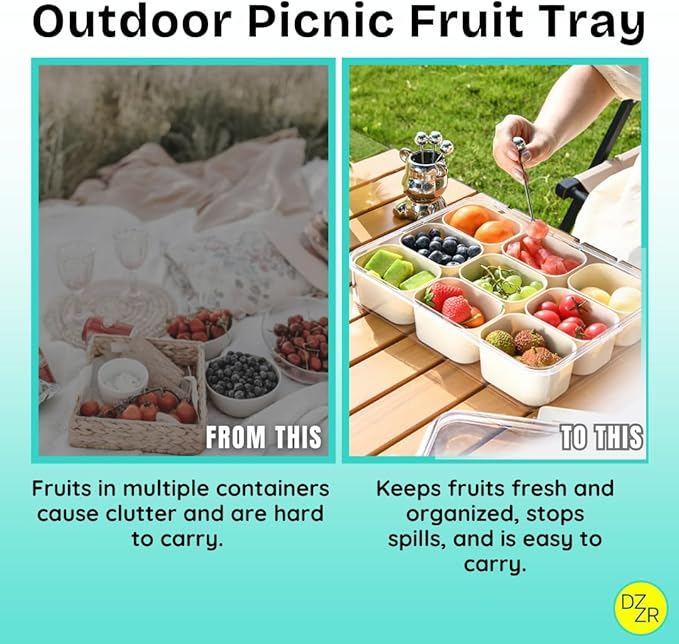 9 Compartment Snack Box Container (Set of 2) – Snack Tray with Lid, Vegetable Tray, Charcuterie Container, Multipurpose Food Storage for Snacks, Vegetables, Fruits, and More