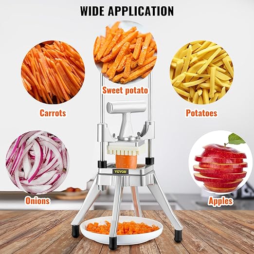 VEVOR Commercial Vegetable Fruit Chopper 1/4" Blade Heavy Duty Professional Food Dicer Kattex French Fry Cutter Onion Slicer Stainless Steel for Tomato Peppers Potato Mushroom