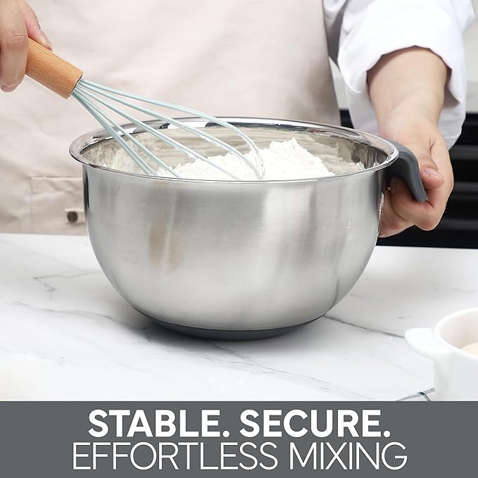 COOK WITH COLOR Stainless Steel Mixing Bowls Set and Measuring Cups - Nesting Bowls with Non-Slip Bottom and Easy-Grip Handles, Grey, 11 Pieces