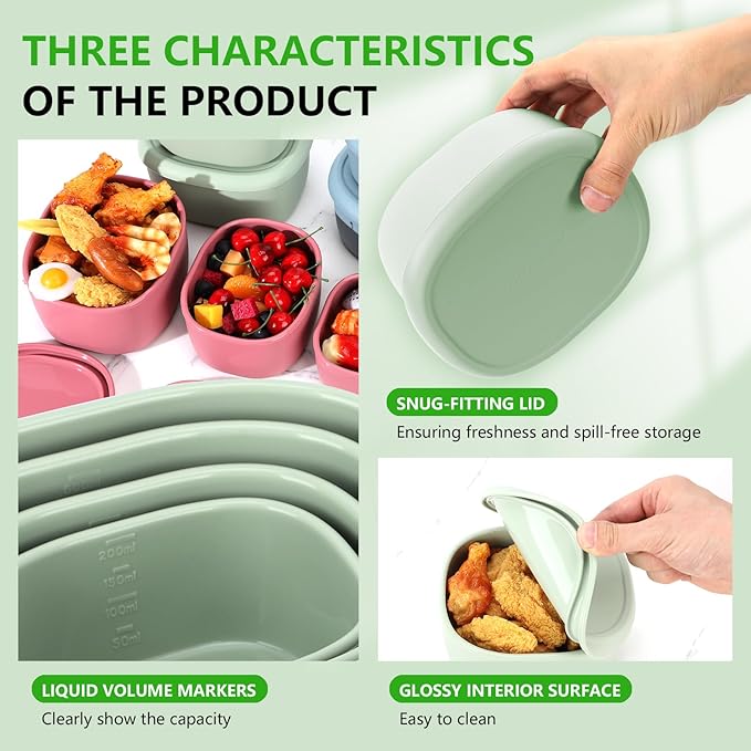 4Pcs Silicone Food Storage Containers with Lids,BPA Free Reusable Silicone Storage Containers for Food Freezer Containers Freezer Dishwasher Safe (33.8oz, 20oz, 10oz, 6.7oz) (green)