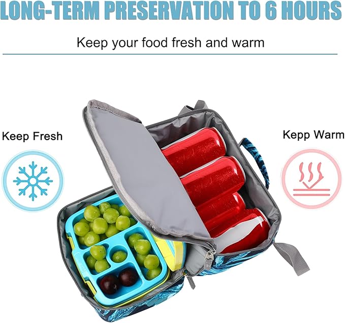 Tilami Lunch Bags Insulated Adjustable Strap Zipper, Two Compartments Cooler Bags, Bento Bags for Kids Toddlers, Rainforest Green