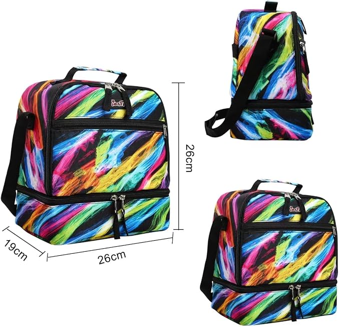 Tilami Lunch Bags Insulated Adjustable Strap Zipper, Two Compartments Cooler Bags, Bento Bags for Kids Toddlers, Colours Black