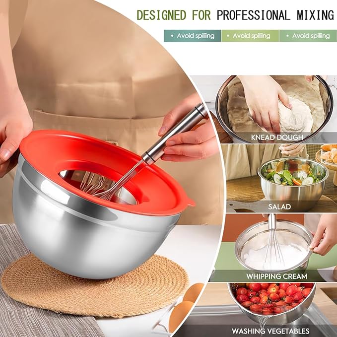 Mixing Bowls With Lids Set,Stainless Steel Mixing Bowls Set With 3 Grater,Metal Nesting Bowls For Kitchen Baking Refrigerator Meal Prep Food Organizer,7 Size(Multicolor)