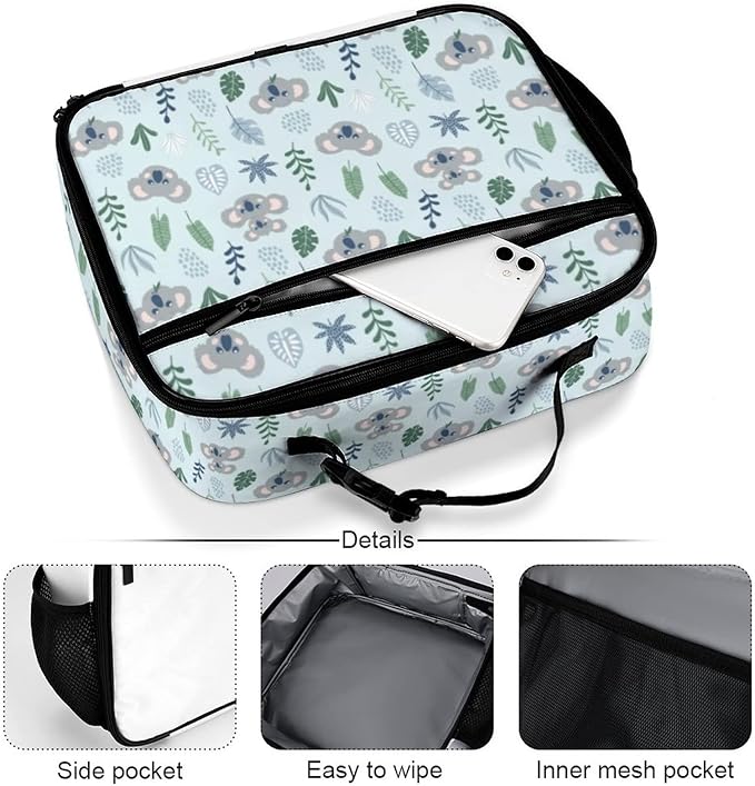 Cute Koalas Reusable Lunch Box Insulated Lunch Bag Cooler Bag Lunchbox Meal Food Container Tote Bag for Women Kids Girls School Camping Hiking Picnic Beach Travel