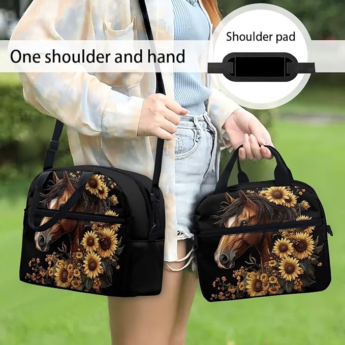 Showudesigns Sunflower Horse Lunch Box for Teen Girls 10-12 12-14 Insulated Lunch Bag Primary Middle School Cooler Tote Bag Kids Crossbody Purse Picnic Bags with Thicken Handle