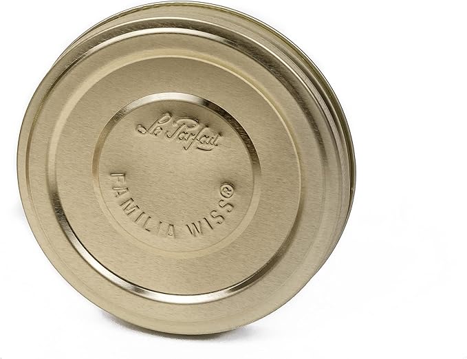 Le Parfait Screw Top Jar Wide Mouth French Glass Jar | Ideal for Food and Soup Storage, Canning, Flour, Brown Sugar, and other Baking Supplies (2L/64oz, Single, Gold)