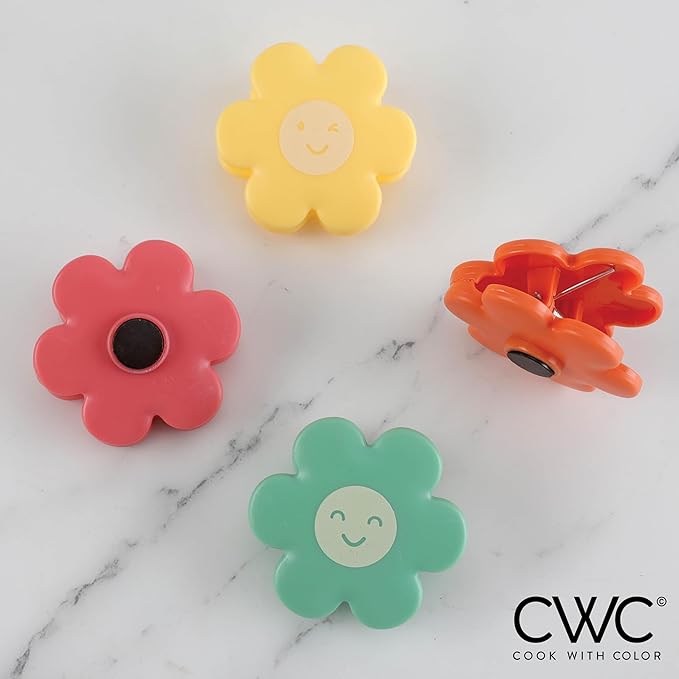 COOK WITH COLOR Cute Bag Clips - Magnetic Snack Clips for Airtight Food Storage, Bright Flowers, Pack of 8