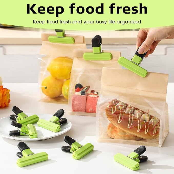 20 Pcs Chip Bag Clips Plastic Heavy Duty Food Bag Clips Heavy Seal Grip for Food Storage Snack, 3.07 x 2.56 x 1.46 Inch(Green)