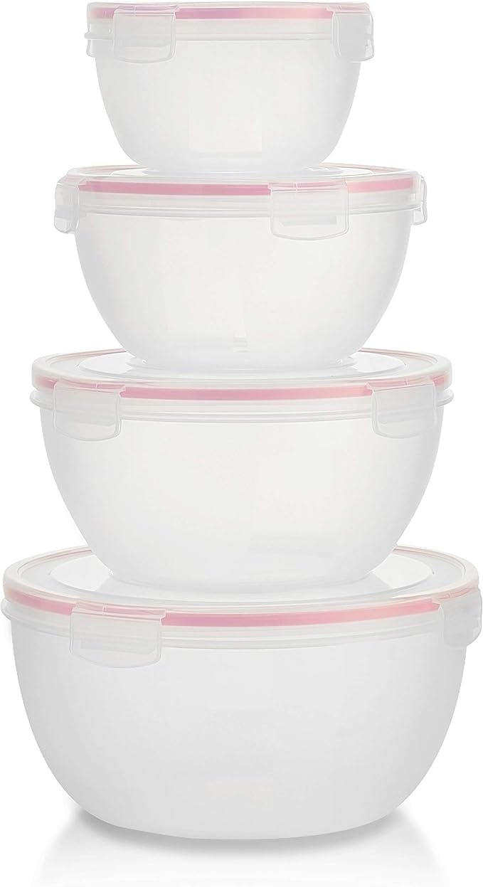 Komax Biokips Mixing Bowls with Lids Set – Multi-Use, Stackable Airtight Food Storage Containers – BPA-Free Salad Bowls with Lids – Microwave & Dishwasher Safe Meal Prep Container Set of 4