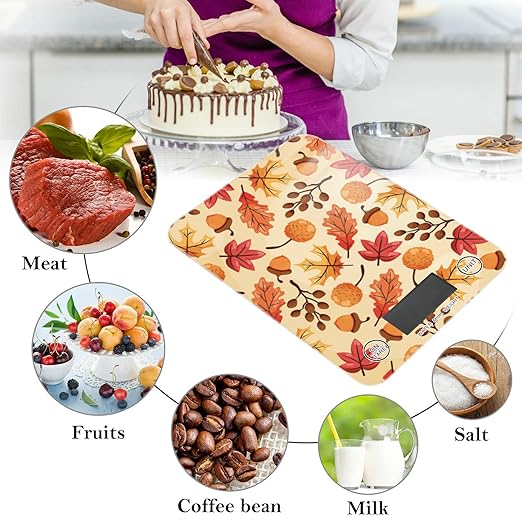 Food Scale Kitchen Digital Scale Food Ounces and Grams Dieting Baking Cooking Waterproof Glass Panels LCD Display,4 Units Scale Tare Function Fall Leaves