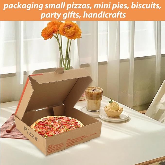 QTLCOHD 40 Pcs Mini Pizza Boxes, 6.3 x 6.3 x 1.57 Inch Kraft Corrugated Pizza Boxes, Brown Cardboard Take Out Food Containers Packaging Boxes for Personal Cake, Cookies, Food