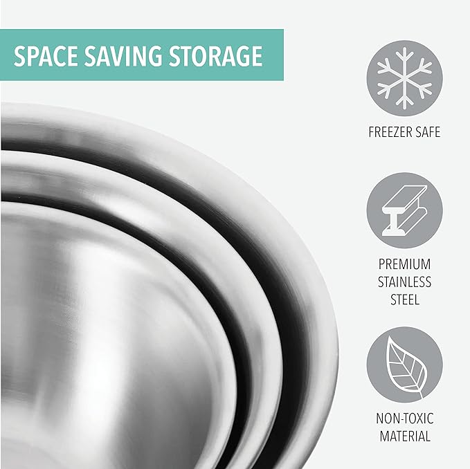 Mixing Bowls with Airtight Lids, Stainless Steel Nesting Bowl Set for Space Saving Storage, Ideal for Cooking, Baking, Prepping & Food Storage