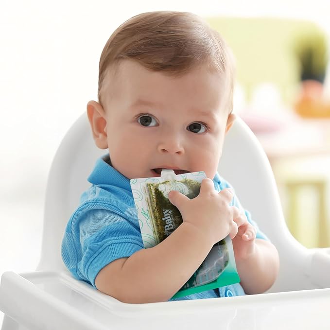 CheriBaby Reusable Baby Food Pouches for Toddlers – 10 Packs, BPA Free Plastic, Food Safe, Freezer Safe, Refillable Squeeze Pouch for Applesauce, Yogurt & Puree, Leakproof Double Lock Zipper, 7oz