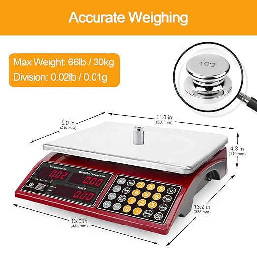 Price Computing Scale 66lb Digital Rechargeable Commercial Weight for Produce Food Meat Fruit Vegetable with Dual Large Display, Give Change Function and 5 Direct Plus Included, Not for Trade
