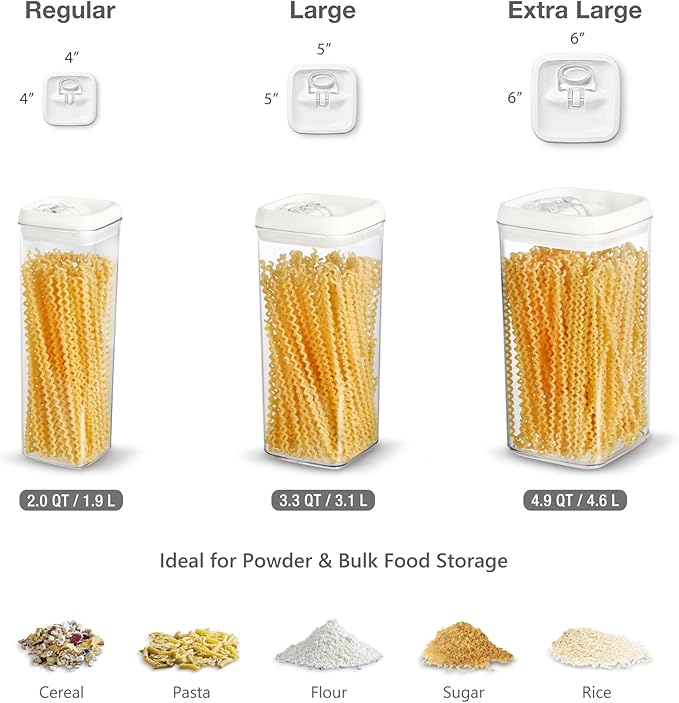 Felli Flip Tite Food Storage Container with Lid 5" LARGE Airtight Easy Open Ring Top, Acrylic Canister Jar for Sugar Flour Baking Powder Protein Rice Pasta Kitchen Organizer Gift Set (10pk, Variety)
