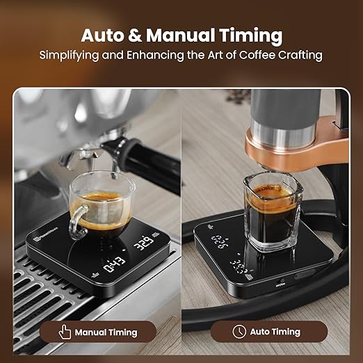 Rechargeable Mini Coffee Scale with Timer, Maestri House Espresso Scale, 2kg/0.1g Accurate Scale for Espresso and Pour-Over Coffee, Portable Digital Kitchen Scale with Automatic Timing(Black)