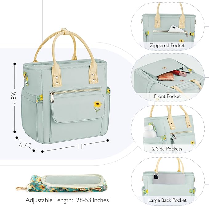 Deluxe Large Insulated Lunch Bag Box Women - Leakproof Waterproof Cooler with Multi Pockets Removable Strap for Work Picnic - Teacher Mothers Day Christmas Birthday Gifts