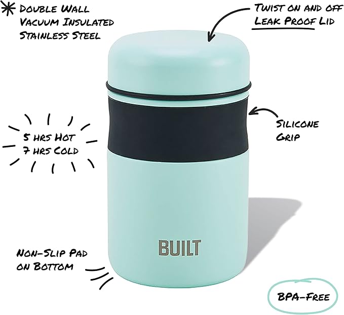 BUILT 16 Ounce Vacuum Insulated Food Jar Tumbler Double Wall, Twilight Blue