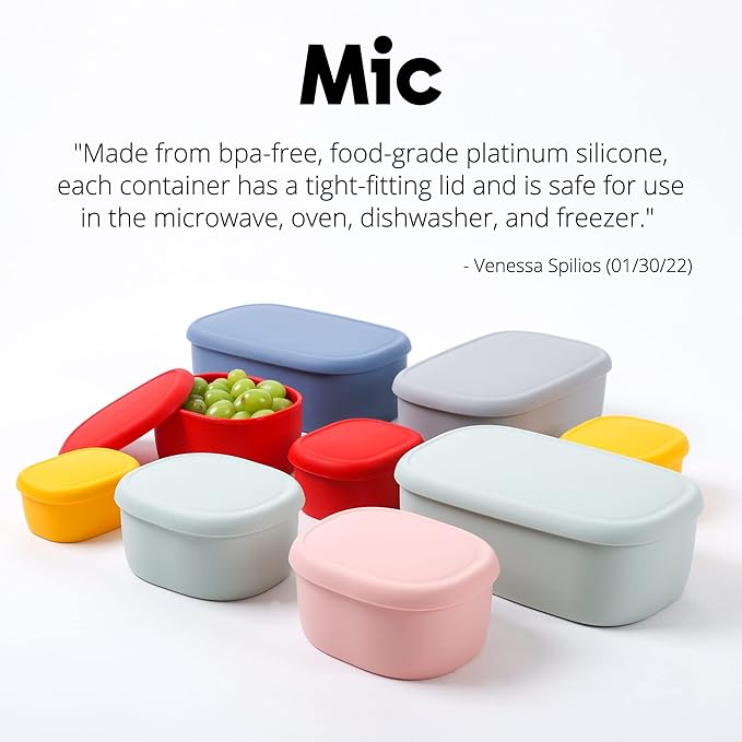 BLUE GINKGO Nesting Silicone Containers - Set of 3 Hard-Shell Silicone Food Storage Containers | BPA Free, Airtight, Dishwasher and Freezer Safe (6.7oz, 10oz, 20oz) - Grey