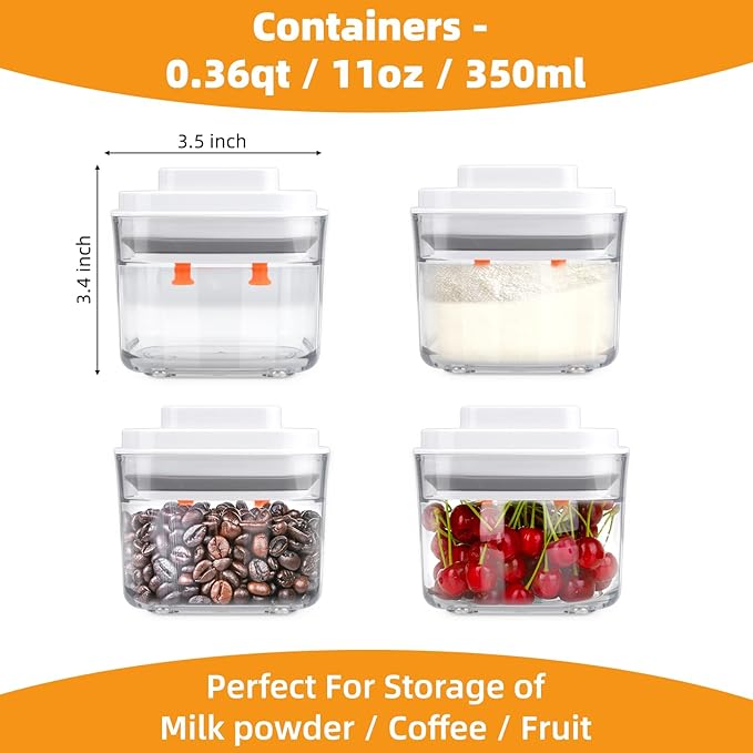 Food Storage Jars with POP-UP Lids- 4 Piece(0.35qt / 11oz),Airtight Food Storage Containers,Storage for Milk Powder Coffee Candy Noodles Nuts for candy snack