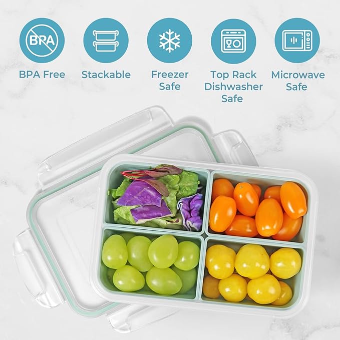 carrotez Food Storage Container with 4 Removable Compartments, Food Prep Container with Airtight Lids, Portion Control Container, Reusable, BPA Free, 4.6 Cup(1100ml)