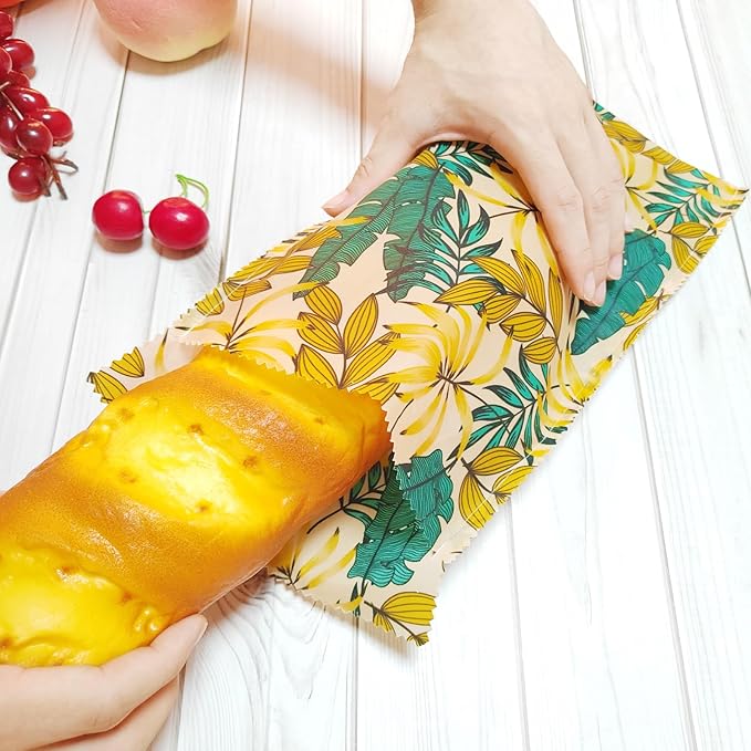 4 Pack Reusable Beeswax Food Bags - Organic, Eco-friendly Bread & Snack Bags