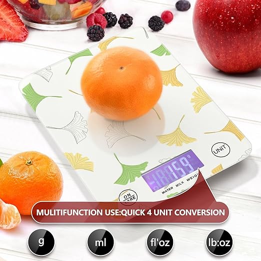 Food Scale Kitchen Scale Food Scales Digital Weight Grams and Ounces Small Electronic Food Scale for Baking Cooking Ginkgo Leaves