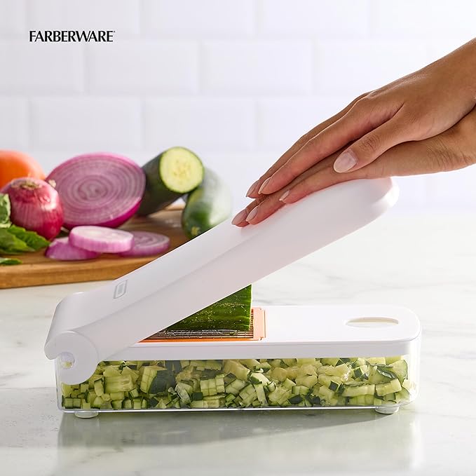 Farberware Professional Vegetable Chopper, 2 Blades For Slicing and Dicing Onions, Tomatoes, Potatoes And More, Meal Prep Made Easy