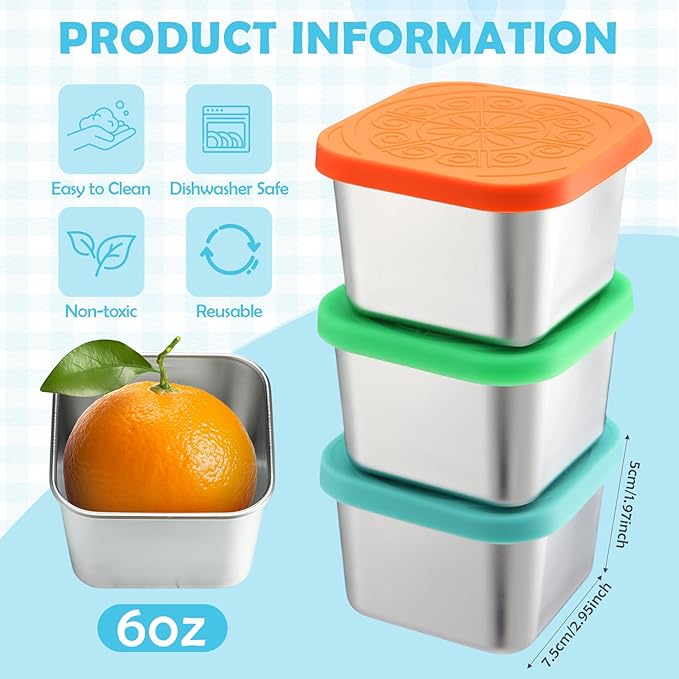 12 Pack 6 oz Stainless Steel Snack Containers Leak Proof Small Metal Food Snack Storage Container with Silicone Lid Stackable Reusable Metal Lunch Boxes for Daycare Travel Picnic Camp