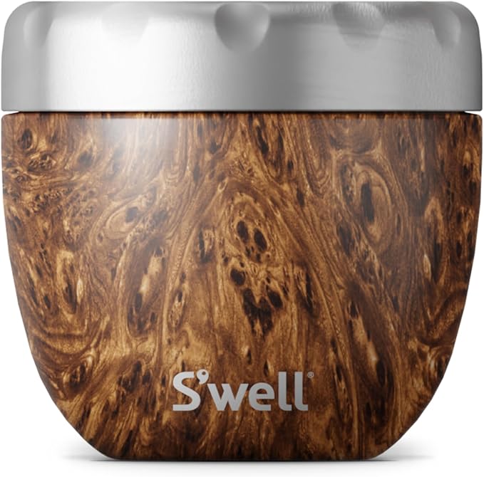 S'well Eats Stainless Steel Food Bowls, 21.5oz, Teakwood, Triple-Layered Vacuum-Insulated Containers Keeps Food Cold for 11 Hours and Hot for 7 hours, Condensation Free, BPA Free