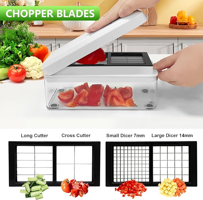 Vegetable Chopper, Onion Chopper Dicer, Mandoline Slicer, Food Chopper with Container, Vegetable Cutter for Salad Potato Carrot Garlic(9 Blades, White Black)