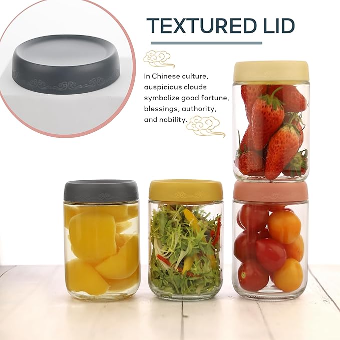 18 OZ Glass Food Jar Storage Containers with Airtight Lids, Reusable Wide Mouth Overnight Oats Glass Mason Jars for Snacks Yogurt Pudding(Multicolor 4pack-2)