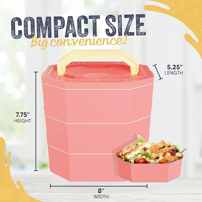 Stainless Steel Stackable Bento Box Adult Lunch Box with Cutlery - Hot/Cold - Separates Ideal Portion Sizes - Reusable Tin Inserts - Dishwasher Safe - Stackable Lunch Container for Adults with Spork